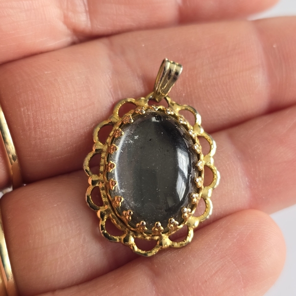 Vintage pendant silver clear cabochon Gold tone setting charm boho - Picture 6 of 12